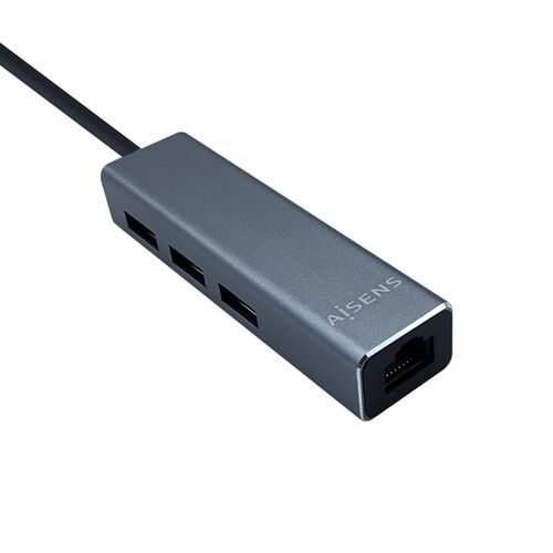 CONVERTIDOR-HUB USB3.1 GEN1 USB TIPO C A ETHERNET GIGABIT 10/100/1000 MBPS + HUB 3xUSB3.0 GRIS 15CM