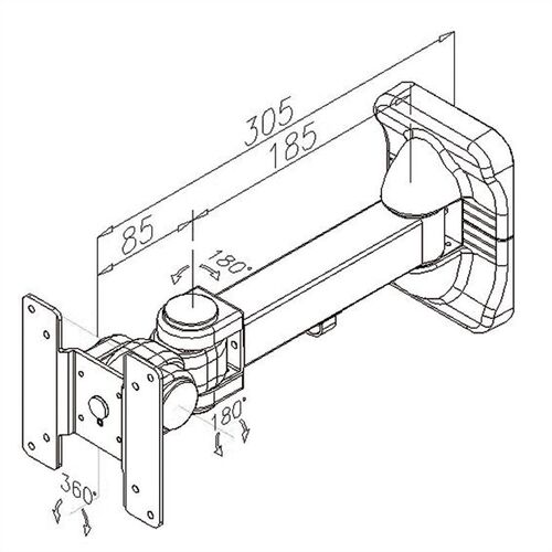 BRAZO MONITOR LCD/TFT MONTAJE PARED, 3 PUNTOS D/PIVOTE, VESA 75/100, 10 KG, LONG. 300MM  VALUE