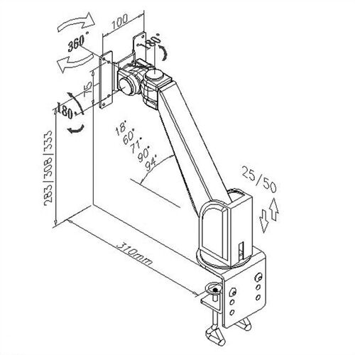 BRAZO MONITOR LCD/TFT SUJECCION MESA/PARED, 4, PUNTOS D/PIVOTE, VESA 75/100, 8 KG, LONG. 250 MM VALUE