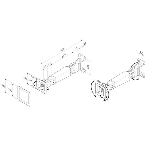 BRAZO MONITOR LCD/TFT MONTAJE PARED, 4 PUNTOS D/PIVOTE, 270?  VESA 75/100, 6 KG, LONG.340 MM., ROLINE