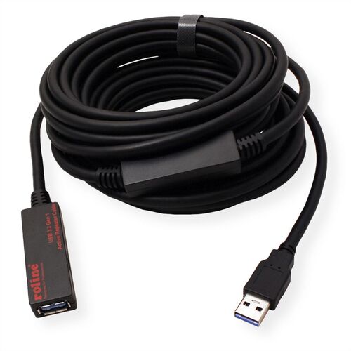 CABLE USB 3.0/3.2 GEN 1 PROLONGADOR ACTIVO 10 METROS NEGRO ROLINE