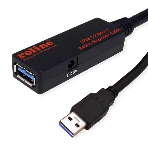 CABLE USB 3.0/3.2 GEN 1 PROLONGADOR ACTIVO 10 METROS NEGRO ROLINE