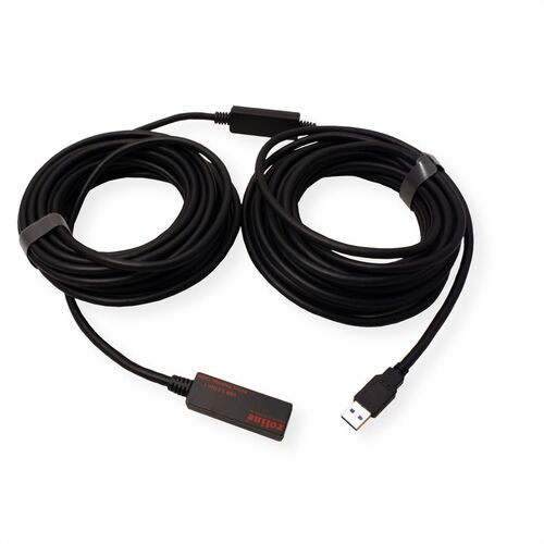 CABLE USB 3.0/3.2 GEN 1 PROLONGADOR ACTIVO 15 METROS NEGRO ROLINE