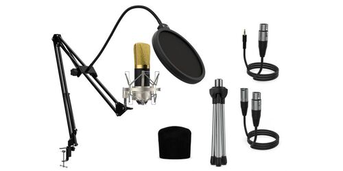 Audibax Berlin 1800 Gold (Negro/Oro) Pro Pack Micrófono Estudio + Soporte + Antipop + Cables