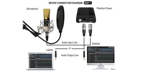 Audibax Berlin 1800 Gold (Negro/Oro) Pro Pack Micrófono Estudio + Soporte + Antipop + Cables