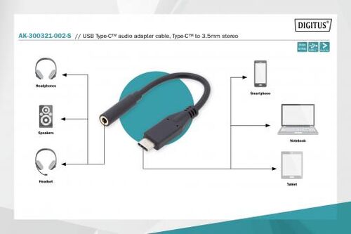 CONVERTIDOR USB TIPO C USB 3.1MACHO-JACK 3,5 MM HEMBRA 20 CM NEGRO