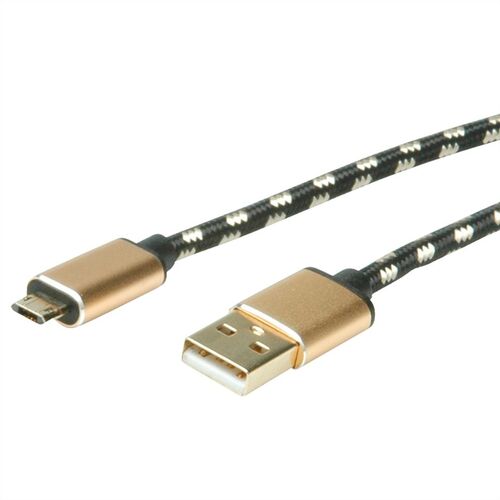 CABLE USB 2.0 1,8 M. A M- MICRO USB B M REVERSIBLE GOLD NEGRO ROLINE