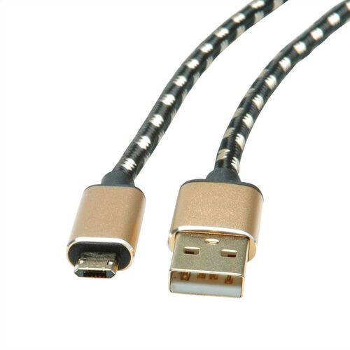 CABLE USB 2.0 1,8 M. A M- MICRO USB B M REVERSIBLE GOLD NEGRO ROLINE