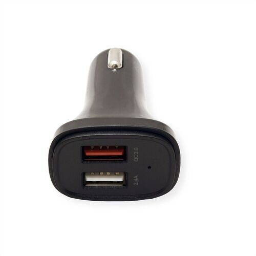 Cargador USB 2 puerto coche,  (1x QC3.0, 1x 5VDC 2.4A), 18W VALUE