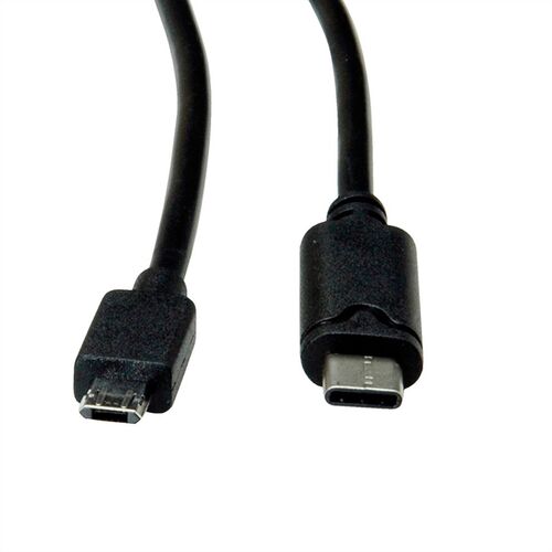 Cable  USB 2.0 3 M.  Tipo  C - Micro B (reversible), M/M, negro, ROLINE