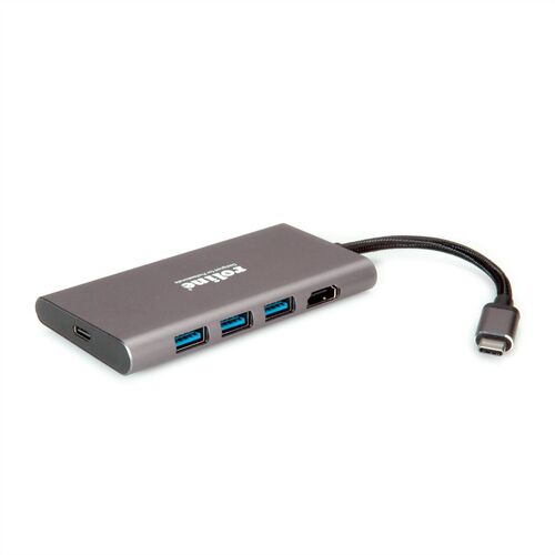 Docking Station USB Tipo C, 4K HDMI, 3x puertos USB 3.2 Gen 1, 1x lector de tarjetas SD/MicroSD, 1x USB Type C PD (Power Delivery) ROLINE