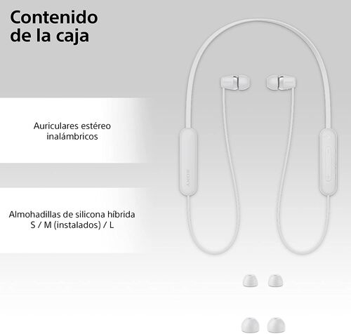 Sony WI-C100 Auriculares Inalámbricos -Batería, Micrófono, Conectividad Bluetooth Fiable, Blanco