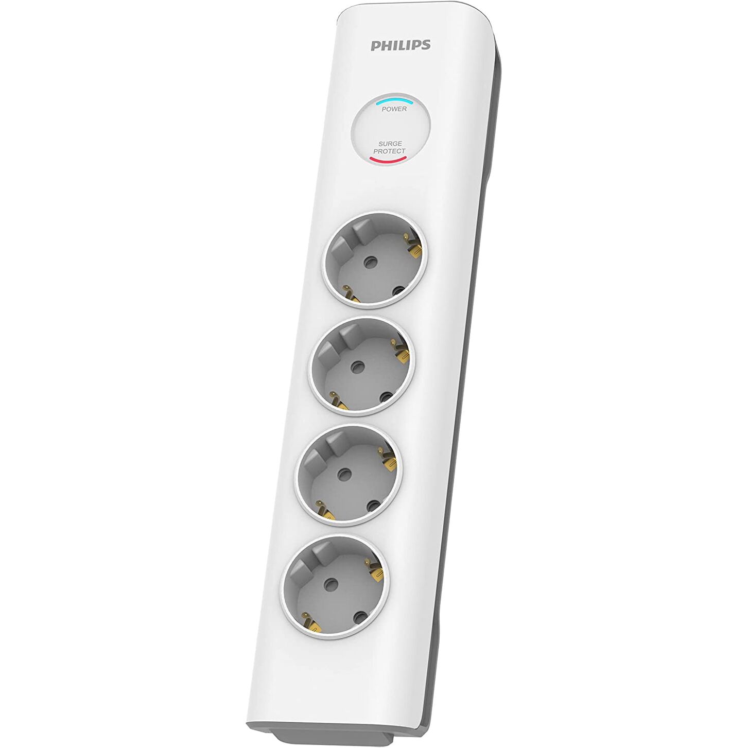 Regleta con protección contra sobretensiones (4 enchufes, 600 J, Cable de 2 m e Interruptor, Conector Tipo F), Color Blanco Philips