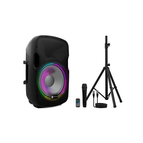 Wiibo Festa 15BT Altavoz Activo Profesional 15" 600W Pico Bluetooth + Soporte + Cable + Micrófono