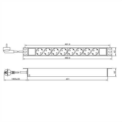 Regleta PDU de 19" para armarios 8 tomas 4000W, CEE 7/7 , 1,8 m VALUE