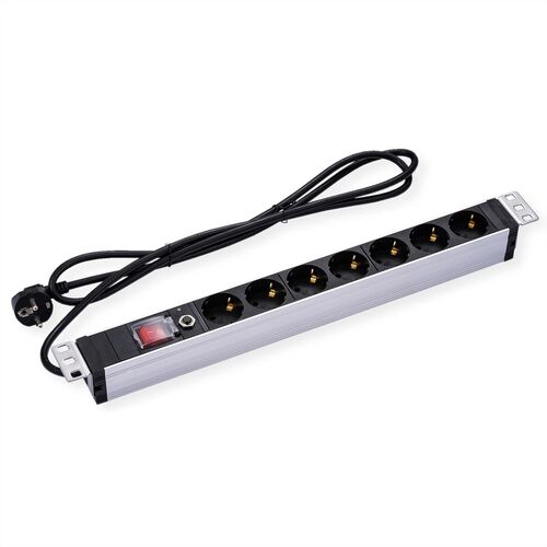 VALUE 19 1UH, PDU 7 - way Socket, 45º with overload protector, 2m