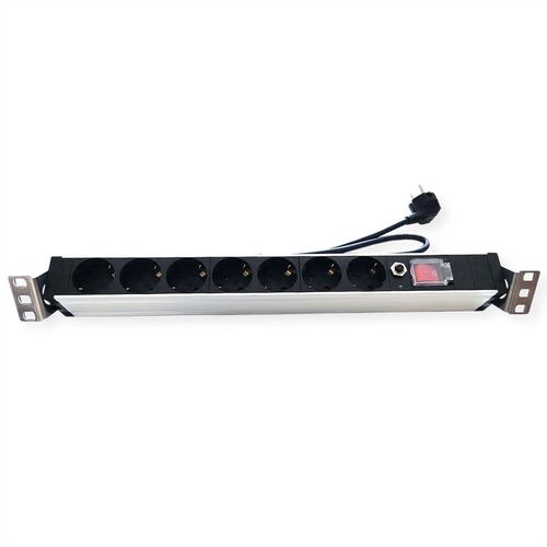 VALUE 19 1UH, PDU 7 - way Socket, 45º with overload protector, 2m