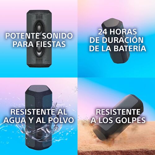 Sony Altavoz  bluetooth portátil con sonido amplio, resistente al agua y a los golpes, 24 horas batería y carga rápida, gris azul Reacondicionado packaging dañado