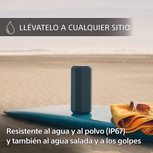 Sony Altavoz  bluetooth portátil con sonido amplio, resistente al agua y a los golpes, 24 horas batería y carga rápida, gris azul Reacondicionado packaging dañado