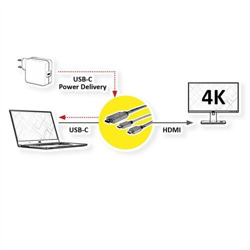 Cable Tipo C - Cable HDMI + USB C, M/M, 2 m Roline