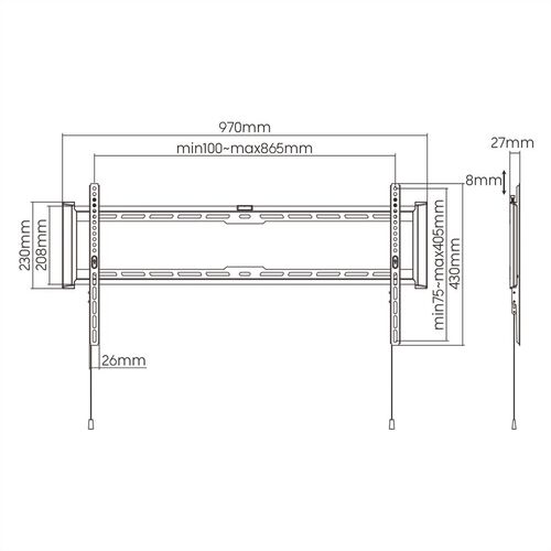 Soporte de pared para TV, distancia a la pared de 27 mm, fijo, < 75 kg, VESA 800x400, <228,6 cm (90"), fijo, negro Value