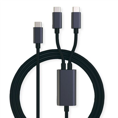 Cable cargador USB2.0 en Y -Divisor, Conectores Tipo C, C-C, M/M, máx. 100W, negro, 1,85m