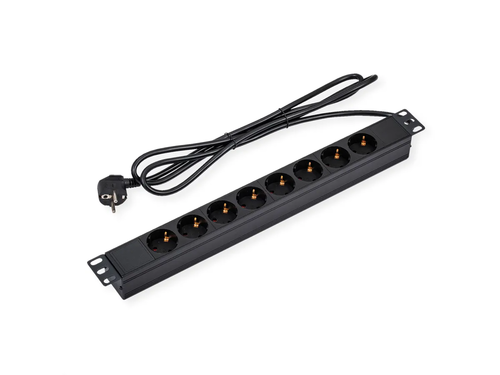 Regleta PDU de 19", 1 U para armarios 8 tomas, 16 A,  4000W, CEE , 3 m, Negro RAL 9005 VALUE