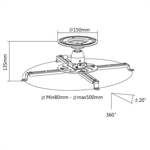 SOPORTE PROYECTOR TECHO DIAMETRO MAXIMO 500 MM 25 KG DISTANCIA TECHO 13,5 CMS  PEQUEÑO BLANCO VALUE