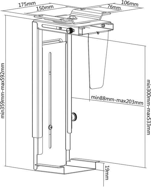 Soporte para PC para  debajo del escritorio / en la pared, negro VALUE