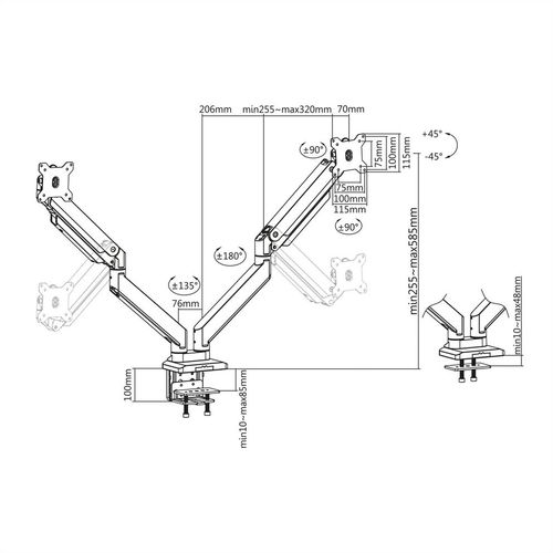 Brazo de monitor doble, servicio pesado, gas, <15 kg ROLINE