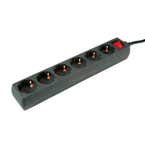 ROLINE Power Strip, 6x, with Switch, black, 6m