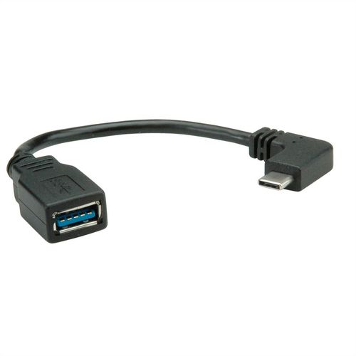 CONVERTIDOR USB TIPO C 90 ° EN ANGULO - TIPO C MACHO-TIPO A HEMBRA OTG, NEGRO, 0.15 m ROLINE