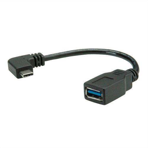 CONVERTIDOR USB TIPO C 90 ° EN ANGULO - TIPO C MACHO-TIPO A HEMBRA OTG, NEGRO, 0.15 m ROLINE