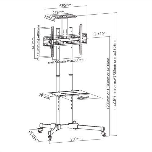 Soporte Móvil de TV de acero, poste telescópico, <50 kg (94 - 178 cm / 37 - 70) VALUE