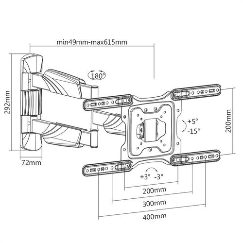 BRAZO  LCD/TV MONTAJE EN PARED , 4 GIROS, HASTA 35 KG  200X400 / 600X400 NEGRO VALUE