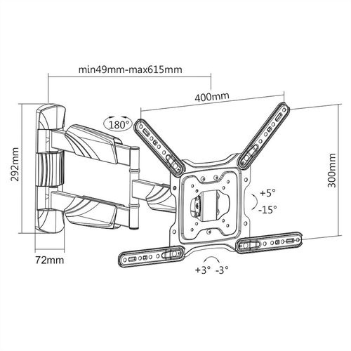 BRAZO  LCD/TV MONTAJE EN PARED , 4 GIROS, HASTA 35 KG  200X400 / 600X400 NEGRO VALUE