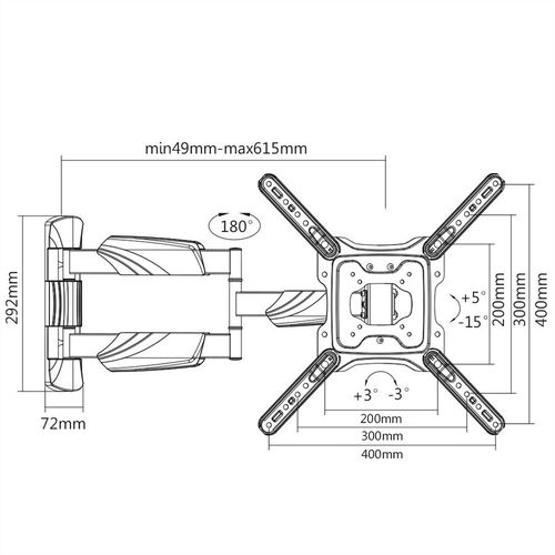 BRAZO  LCD/TV MONTAJE EN PARED , 4 GIROS, HASTA 35 KG  200X400 / 600X400 NEGRO VALUE