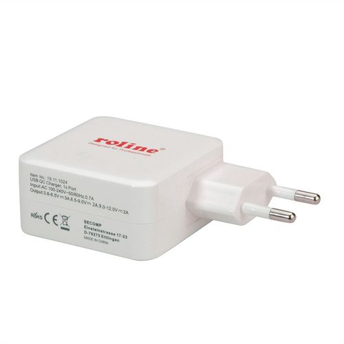 CARGADOR DE PARED USB 1 PUERTO QC3.0. A RED 100-240 V AC - DC 3.6V-6.5V/3A, 6.5V-9V/2A, 9V-12V/2A (max. 24 W), BLANCO ROLINE