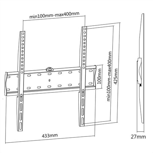 Soporte de pared para TV, distancia de pared de 27 mm, capacidad de carga de 40 kg, negro VALUE