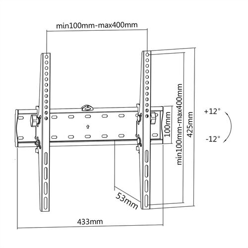 Soporte de pared para TV , distancia de pared de 27 mm, capacidad de carga de 40 kg, negro, para pantallas de 32" a 55" inclinable VALUE