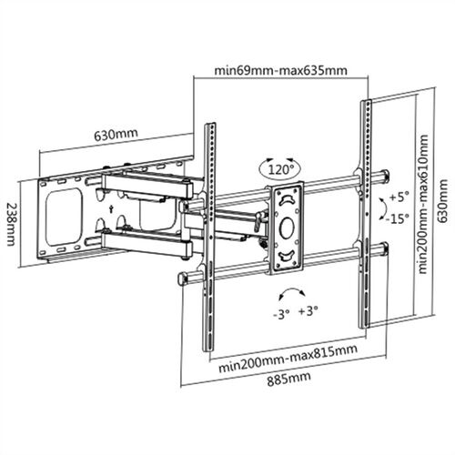 Soporte articulado sólido para TV de montaje en pared, hasta 228,6 cm (50 "- 90"), hasta 75 Kgs negro VALUE