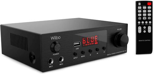 Wiibo AMP-100 Amplificador HiFi Bluetooth con Respuesta Lineal. 50W + 50W. con 2 Entradas Micrófono